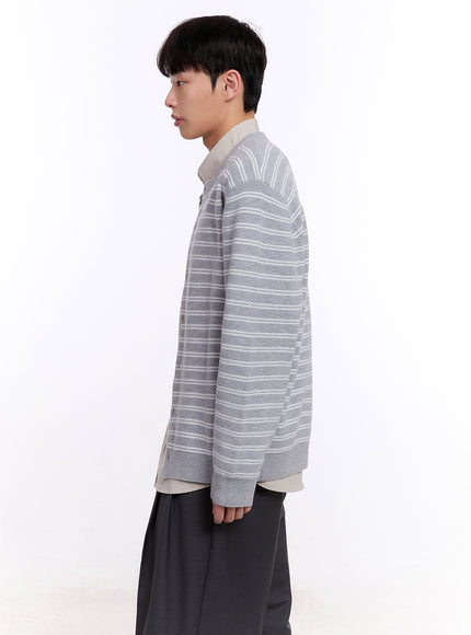 Men's Striped Buttoned Roundneck Cardigan IM512