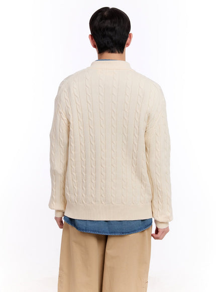 Men's Cable Knit V-Neck Sweater IM512