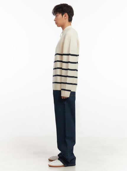 Men's Striped Half-Zip Knit Sweater ID431