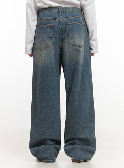 Men's Washed Wide-Leg Jeans IF517