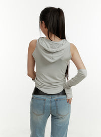 hooded-shirred-sleeveless-top-arm-sleeves-set-cy409