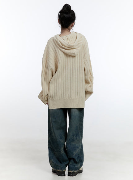 Oversize Ribbed Hooded Sweater CJ522