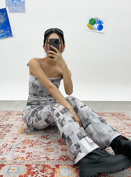 Newspaper Print Pants CY308