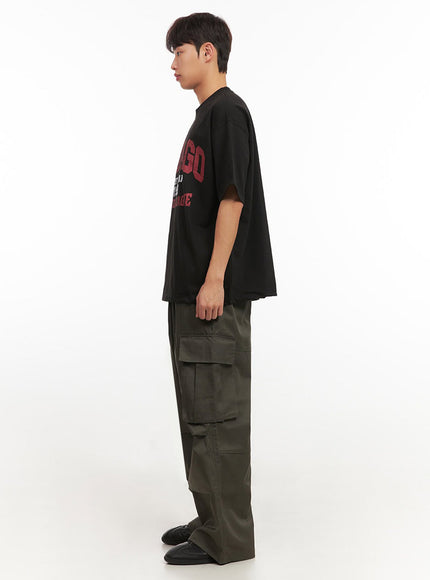 Men's Pintuck Wide-Leg Cargo Pants (Dark green) IF521