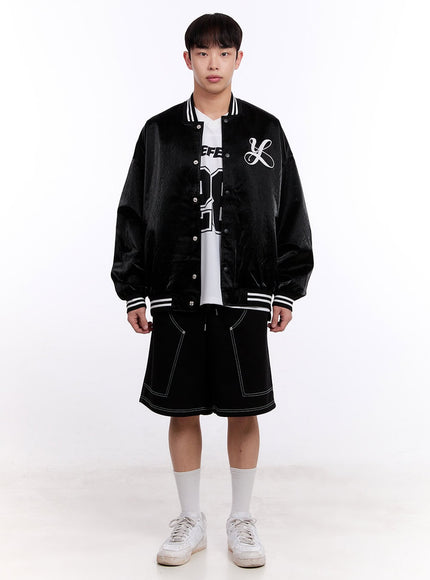 Men's Glossy Leather Varsity Jacket IM512