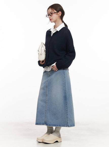 Back-Slit Stitched Denim Maxi Skirt CM511