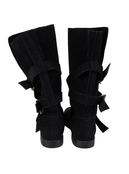 Triple Buckle Suede Mid-Calf Boots CJ511