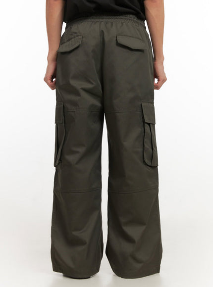 Men's Pintuck Wide-Leg Cargo Pants (Dark green) IF521