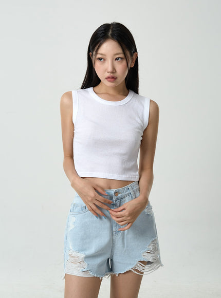 Basic Ribbed Cropped Tank Top CU13