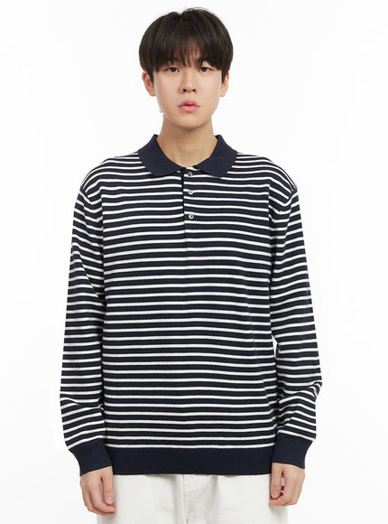 Men's Striped Long Sleeve Polo IJ517