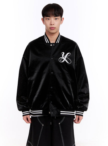 Men's Glossy Leather Varsity Jacket IM512