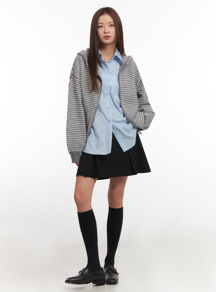 Stripe Zip-Up Hooded Cardigan IM514