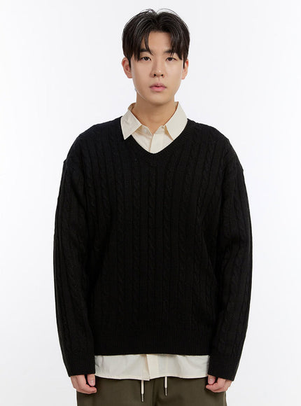 Men's Cable-Knit V-Neck Sweater IF528