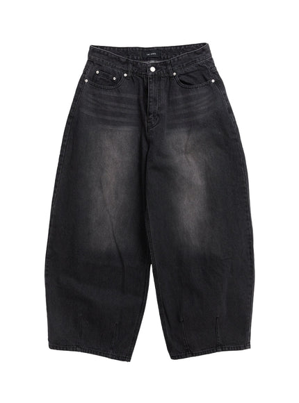 Men's Pintuck Balloon-Fit Jeans (Black) IF528