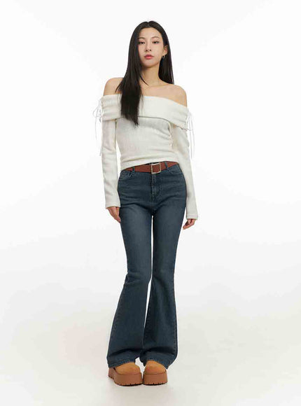 Off-Shoulder Slim-Fit Ribbon Sweater IJ503