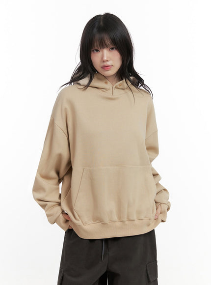 oversized-solid-hooded-sweatshirt-in427 / Beige