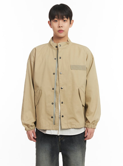 mens-buttoned-zip-up-coat-im514 / Beige