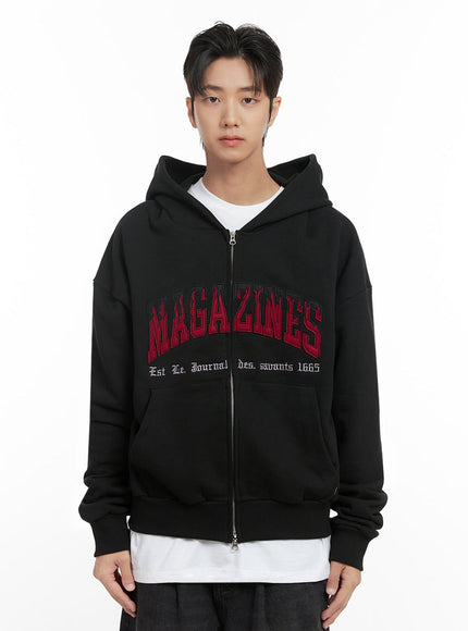 mens-embroidered-double-zip-hoodie-id406 / Black