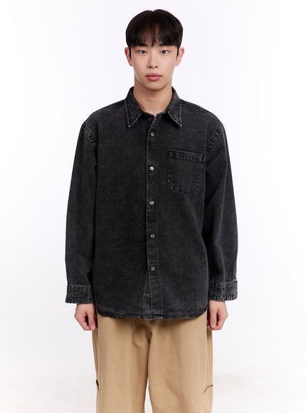 Men's Washed Denim Collared Shirt IM512