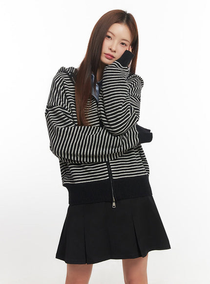 Stripe Zip-Up Hooded Cardigan IM514