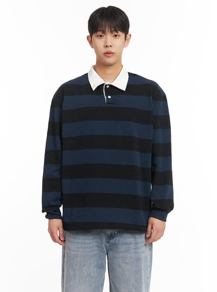 mens-striped-long-sleeve-collared-shirt-im514 / Blue