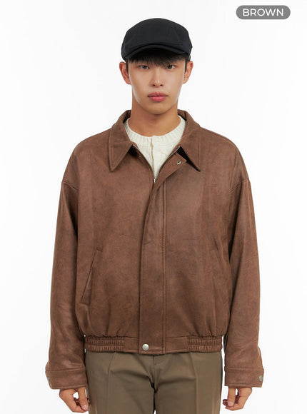 mens-oversized-vintage-suede-zip-up-jacket-is420 / Brown