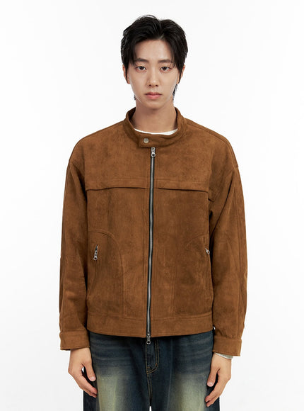 mens-solid-suede-zip-up-jacket-in411 / Brown