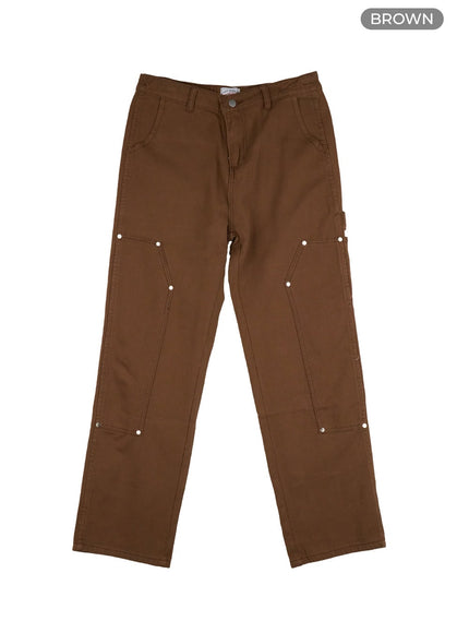 mens-wide-fit-stud-cotton-pants-ig428 / Brown