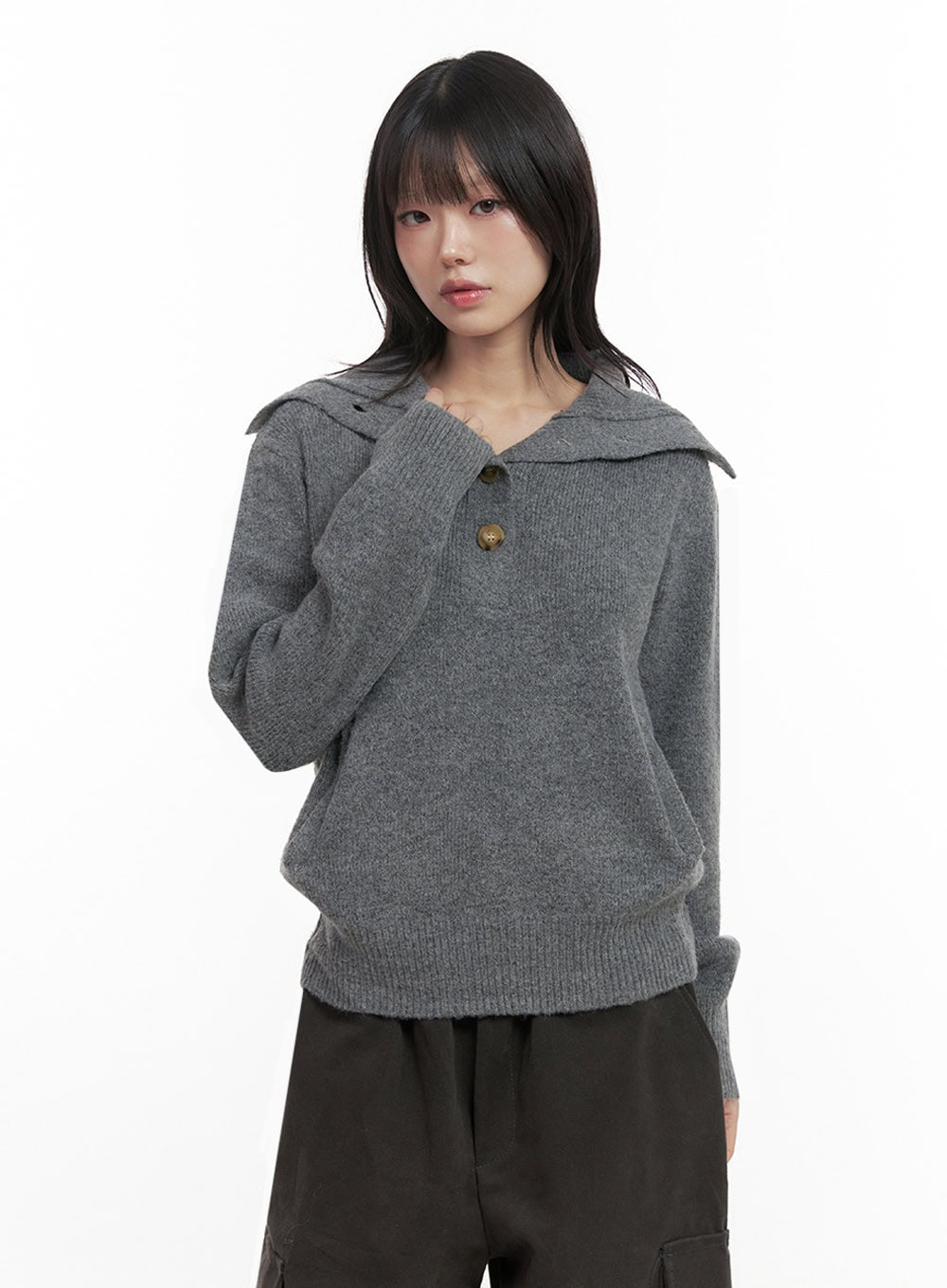 turtleneck-buttoned-sweater-in427 / Dark gray