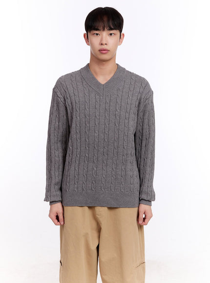 Men's Cable Knit V-Neck Sweater IM512