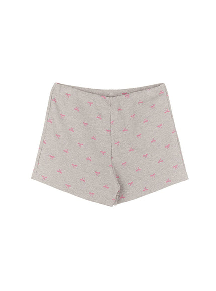 ribbon-print-slim-fit-shorts-im513 / Gray