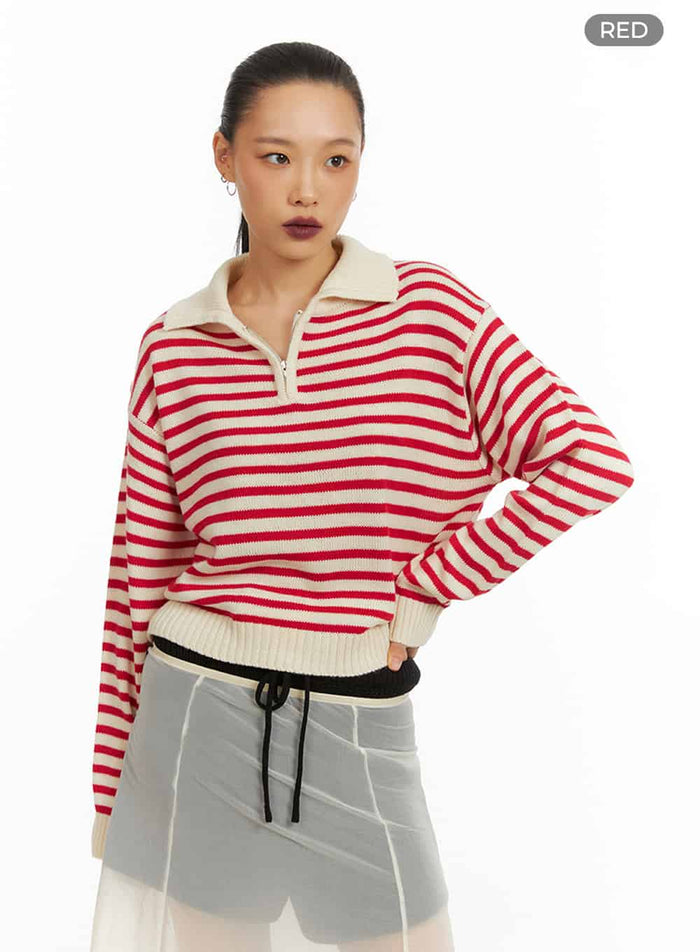 collared-zip-up-neck-pullover-ia417 / Red