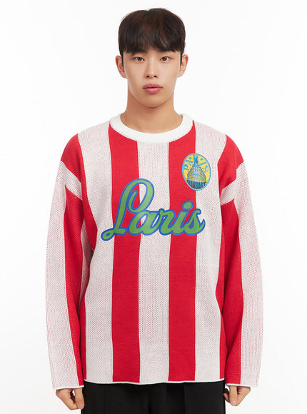 Men's Striped Oversized Graphic Sweater IF521