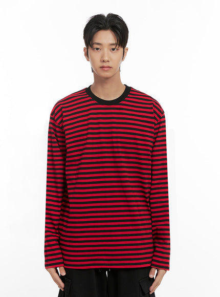 mens-striped-long-sleeve-tee-id406 / Red