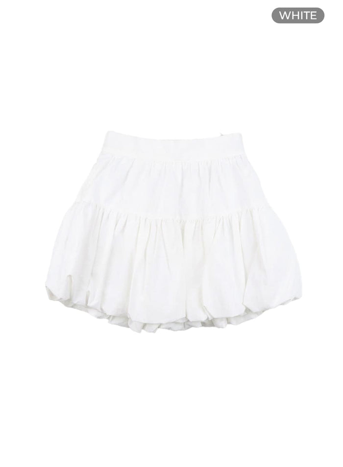 shirred-balloon-mini-skirt-ia417 / White