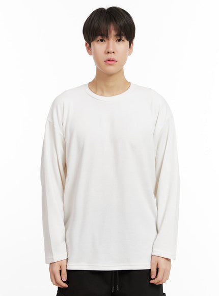 mens-essential-round-neck-long-sleeve-tee-ij517 / White