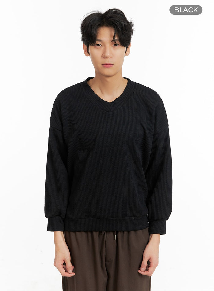 mens-v-neck-ribbed-sweater-ia401 / Black