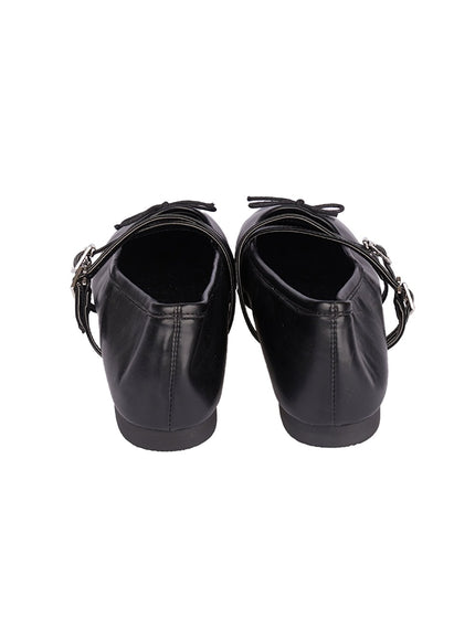 Double Buckle Faux Leather Flats IM513