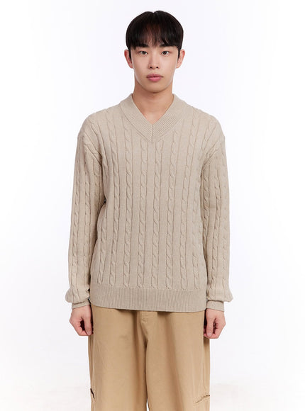 Men's Cable Knit V-Neck Sweater IM512