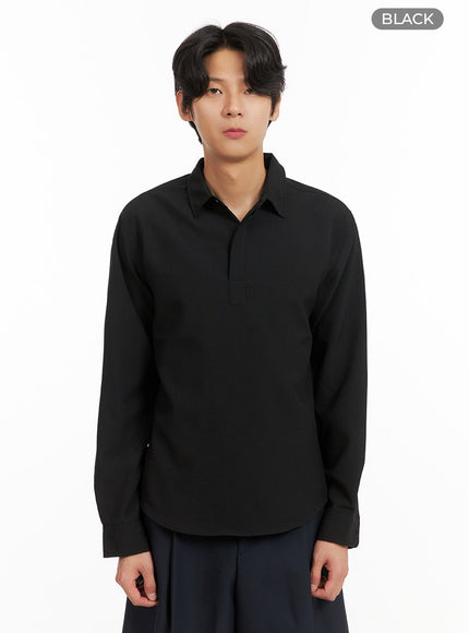 mens-collared-long-sleeve-shirt-iy416 / Black