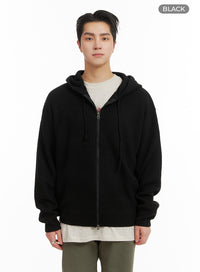 mens-textured-knit-hoodie-jacket-ia401 / Black