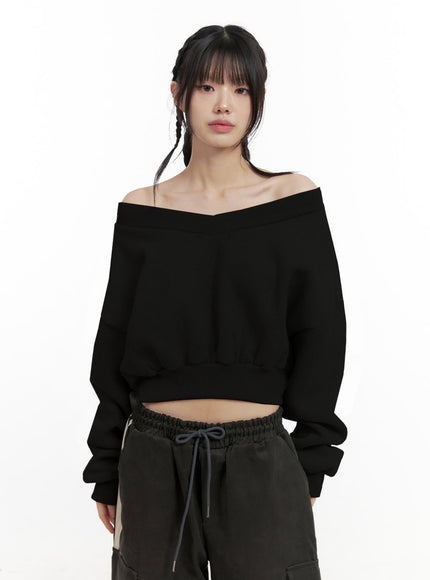 trendy-off-shoulder-cropped-sweatshirt-id402 / Black