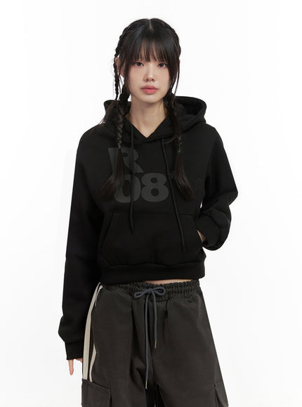 lettering-hooded-cropped-hoodie-id402 / Black