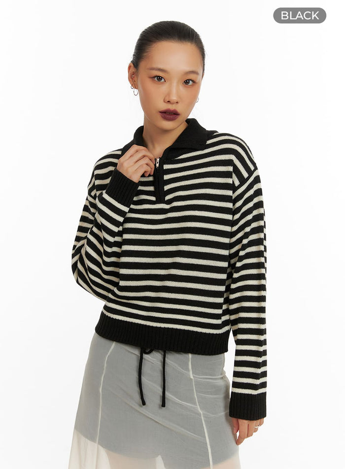 collared-zip-up-neck-pullover-ia417 / Black