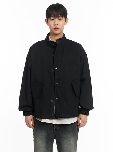 mens-buttoned-zip-up-coat-im514 / Black