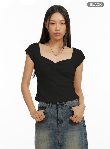 heart-front-shirred-top-ig405 / Black