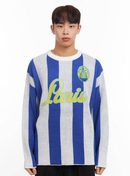 Men's Striped Oversized Graphic Sweater IF521