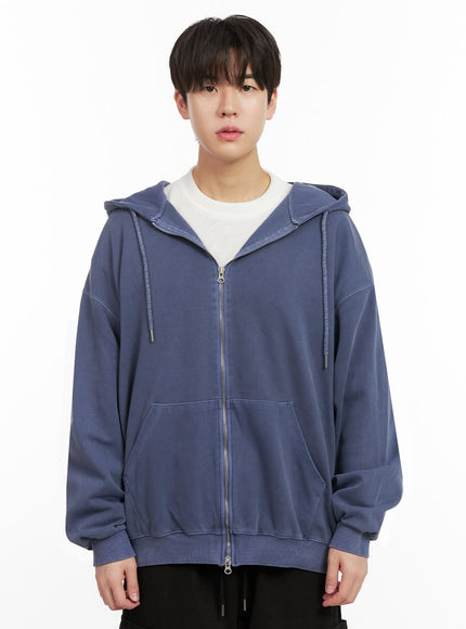 mens-oversized-washed-zip-up-hoodie-ij517 / Blue