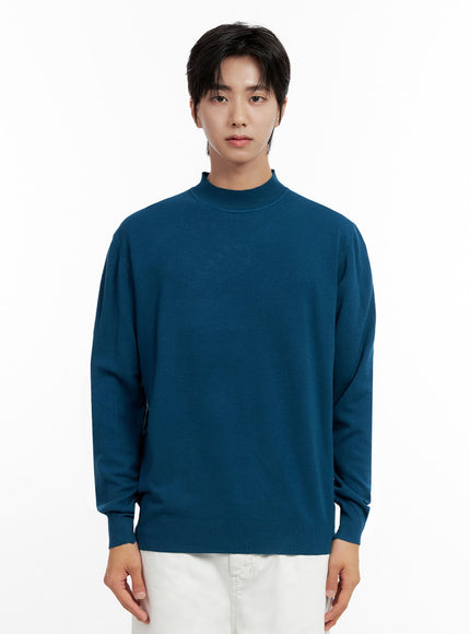 mens-classic-mock-neck-long-sleeve-shirt-in401 / Blue