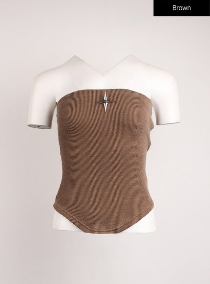 stud-knit-tube-top-ij410 / Brown